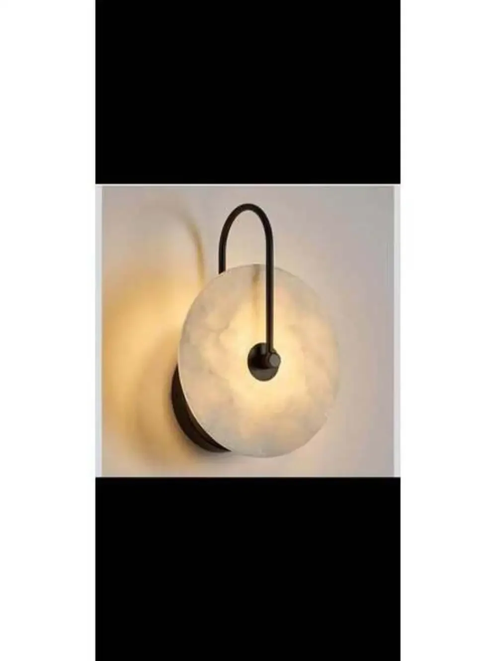 Round Alabaster Wall Sconce - 9.84” Marble LED Lamp, Black - New in Box